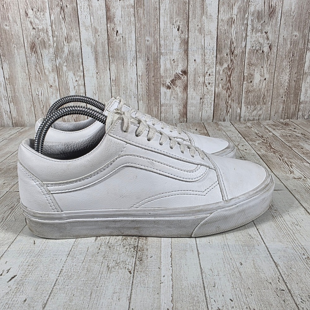 Vans Old Skool White Leather Low Top Sneakers Womens 8.5 Mens 7.0